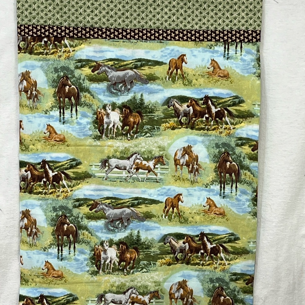 Homemade 100% cotton Standard Pillowcase. Picture of Horses and hasFrench seams.